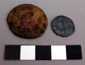Metal, roman coins, one copper alloy, one silver alloy
