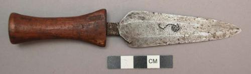Woman's knife - punctate decoration on iron blade, plain wooden handle
