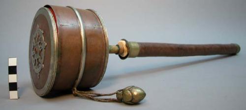 Large tibetan prayer wheel and stick for spinning