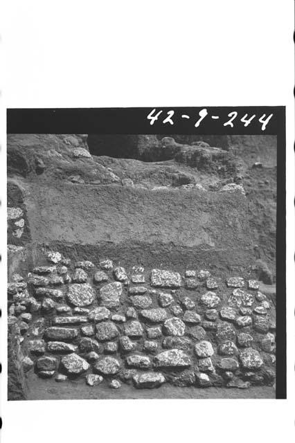 Mound B; West side; Structure D. Lower terrace wall