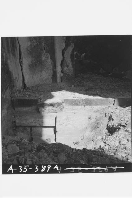 Detail of stairway at east end of rear room, Structure 2A2; Room 3