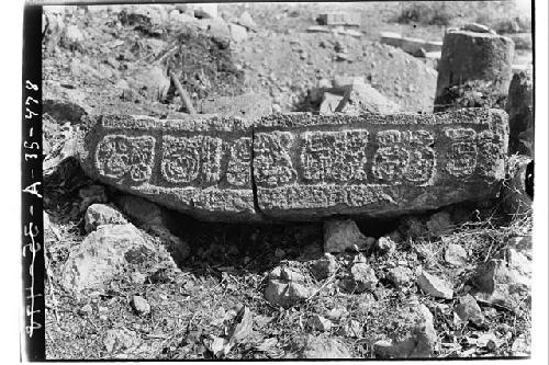 Glyphic group, S. bldg., inner door lintel, glyphs on front (upside down)