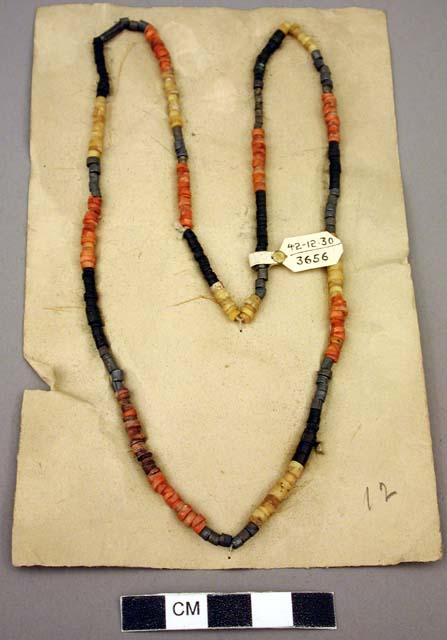 Necklace - small coral, yellow, black and silver beads