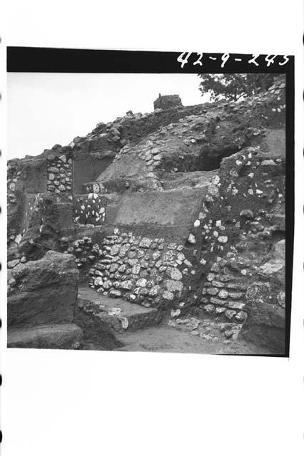 Mound B; West side; Structure D. Lower terrace wall