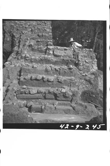 Mound B; West side; Structure E. Upper flight of stairway