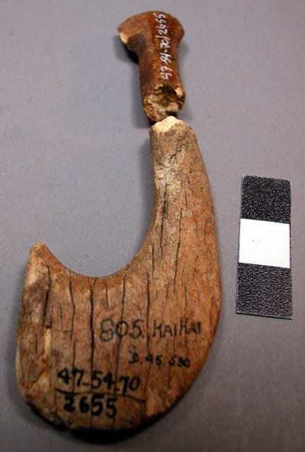 Shank leg of one-piece hook - illustrating use of bone of extinct moa +