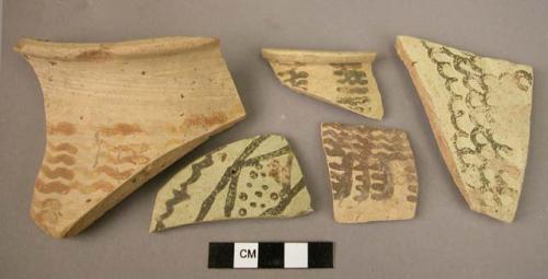 5 potsherds - painted ware, indicating multiple burnish