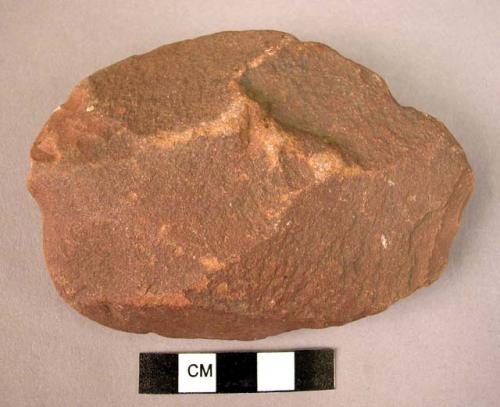 Chipped stone biface, handaxe, roughly chipped, roughly ovate