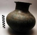 Large pottery washing pot, black, incised decorations, kinyabiro