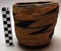 Lidless basket - jar shape, fine coiled weave, geometric design in black ("ubuse