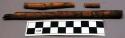 Reed, worked, 2 shafts w/sinew wrapped ends, 1 splintering, 1 residued, sinew co