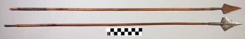 Two arrows of brown bamboo shafts and flat almost triangular points