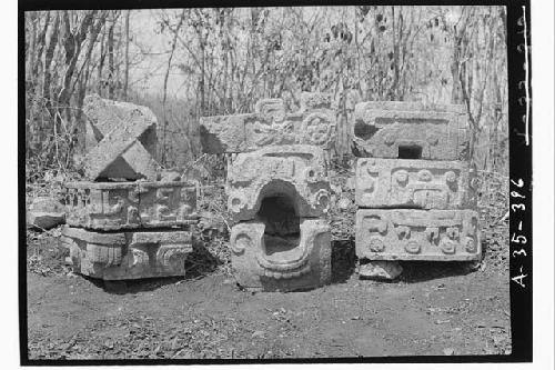 Pieces of fallen decoration, Structure 2A2; Southeast and south sides