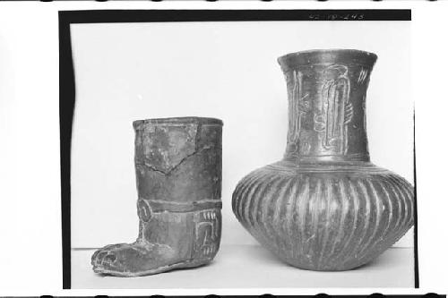 Plumbate Boot; Plumbate Jar, incised, gadrooned