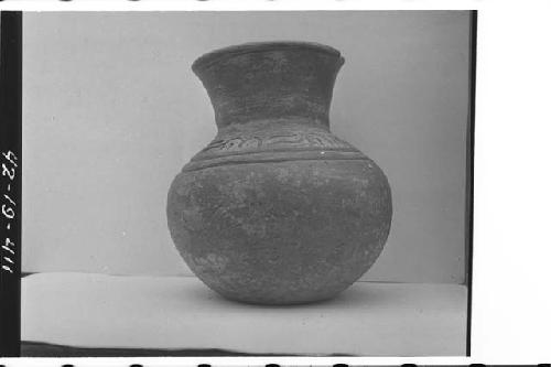 Plumbate standard jar, upper shoulder incised.