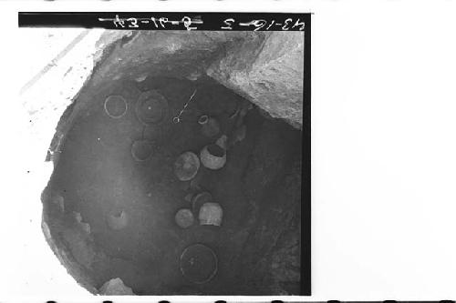 Tomb 1, from above, showing pottery in situ