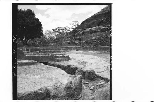 NW part of platform and inside of W boundary wall steps N of central structure o