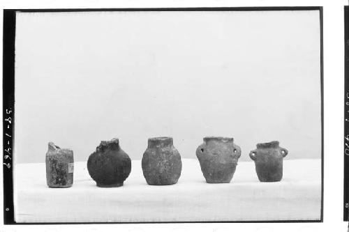 Miniature vessels. L: 1729-Str. A-V, above floor, E. Court, Black. 2.: 3983-Nuri