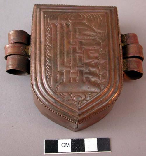 Phylactery - metal case with amulet, probably of crushed bone