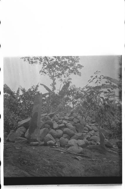 Pile of stones removed from mound fill