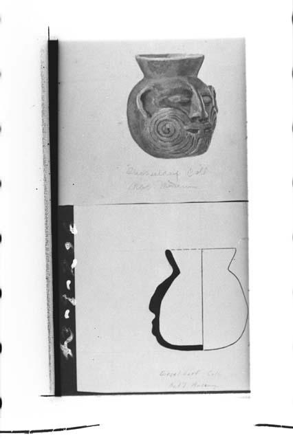 Tejeda's drawing of small plumbate effigy vessel from Dieseldorff Coll.