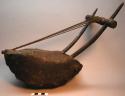 Stringed musical instrument, skin-wrapped turtle shell, braided  sinew strings