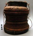 Lunch basket - plain and fancy twill, wide bands of fiber at top & bottom; cover