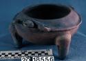 Guinea tripod effigy bowl, rattle legs, 2 modeled turtle heads and arms