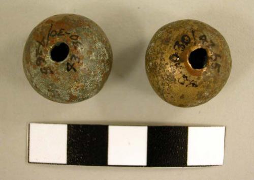 Pair of bolitas - copper, possibly gold washed