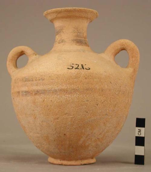 Pottery jar with two handles; red and black polychrome;