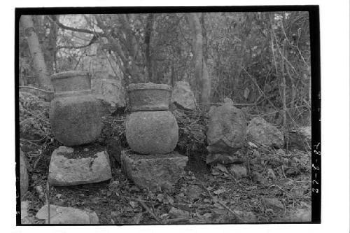 Turtle figure and Urn-like ornaments.