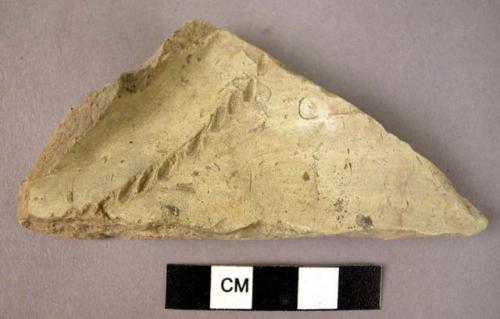 Ceramic shoulder sherd, white ware, impressed