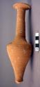 Spindle-necked flat rimmed pottery vessel