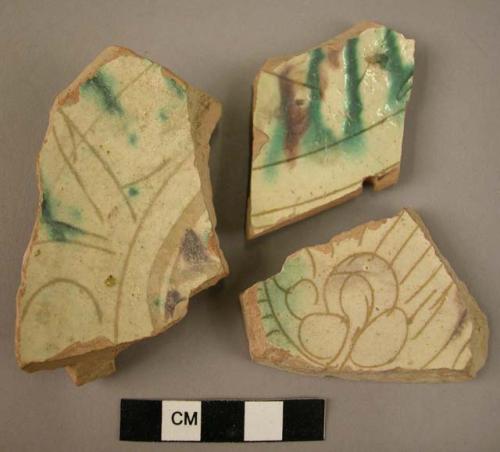 4 glazed potsherds