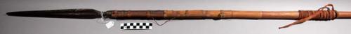 Assegai (spear) - bamboo, iron and brass with leather thong grip; point 13 1/2"