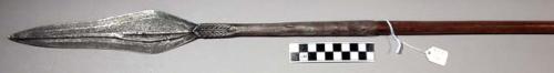 Bianzi or Bangala spear with iron point; iron chisel on distal end