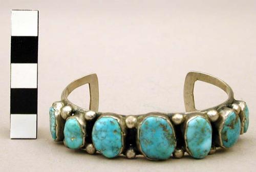 Cuff bracelet, open band set with oval turquoise stones