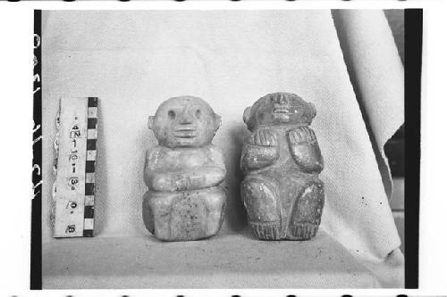 Two Human-Effigy, Polished, Green Soap-Stone (?) Figurines