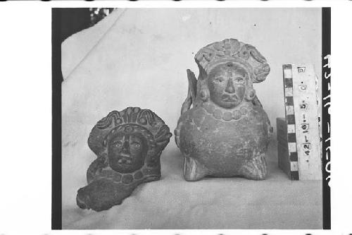 Two Fragmentary Pottery Jars with Moulded Human Heads on Neck