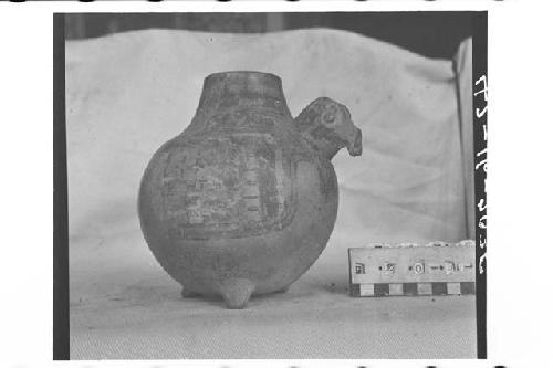 Tripodal Nicoya (?) Polychrome Bottle; Turkey Effigy