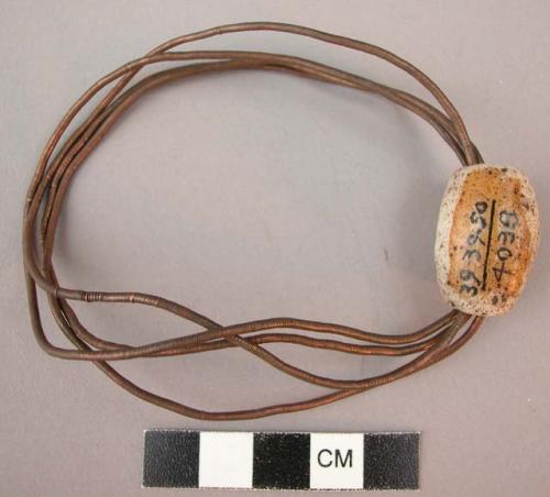 Bracelets, copper wire and large white bead, evitali