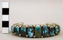 Cuff bracelet, narrow silver band set with oval turquoise stones