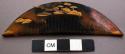 Comb, crescent shape, tortoise shell, painted gold with landscape scene