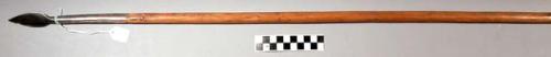 Spear - wooden shaft, iron head; blunt iron point fitted over opposite end ("ich