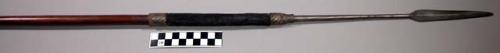 Spear - wood, iron, with fur grip; point 12", shaft 39"