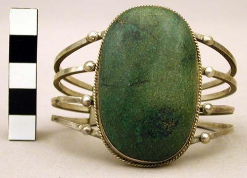 Cuff bracelet, 4 square silver bands w/ lg. turquoise stone set in center