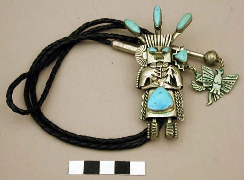 Bolo, silver lightning katsina set with turquoise stones