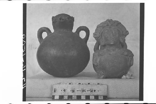 Two Small Pottery Jars with Faces on Neck