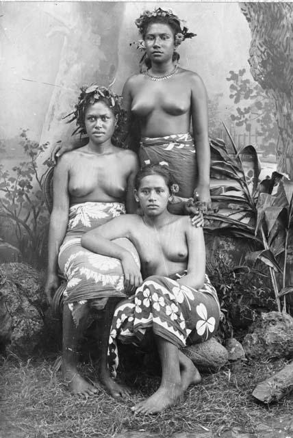 Three young Tahitian women, studio portrait