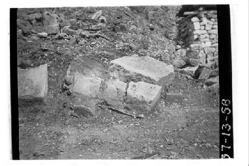 South corner of east bench before repair, Ballcourt 1